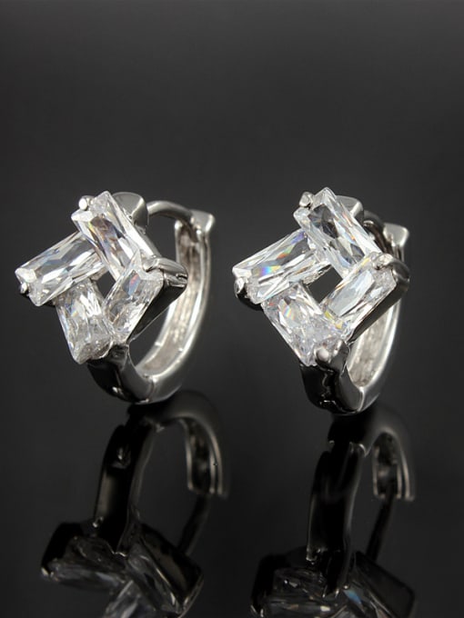 White Gold Delicate White Gold Plated Square Shaped Zircon Clip Earrings