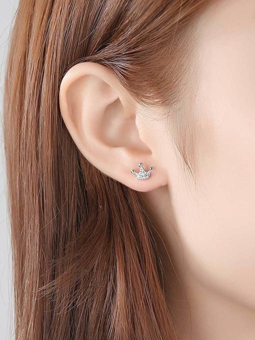 CCUI 925 Sterling Silver With  Cubic Zirconia Simplistic Crown Stud Earrings 1