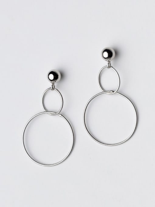 Rosh Fresh Double Round Shape S925 Silver Drop Earrings