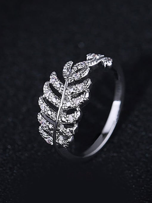 Platinum Simple Leaves Cubic Zirconias Copper Ring