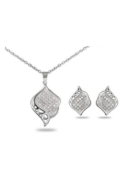 platinum Creative Leaf Shaped Zircon Two Pieces Jewelry Set