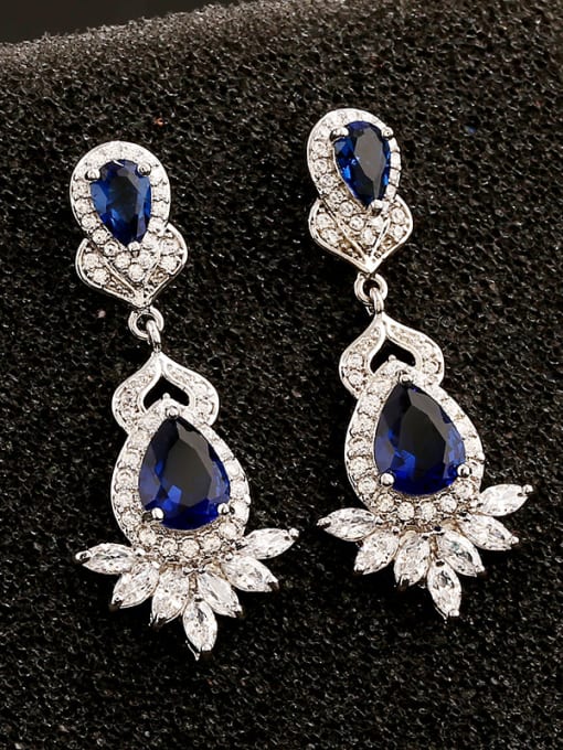 Blue S925 Sterling Silver Anti-allergy Dinner  European and American quality Cluster earring