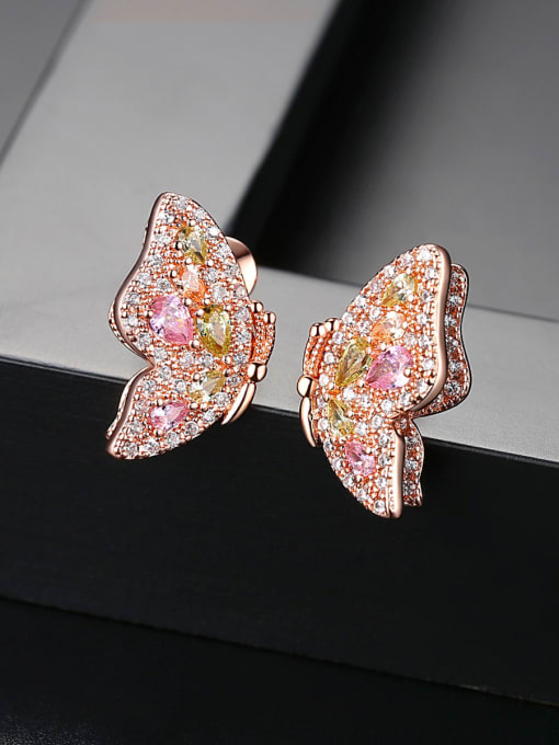 BLING SU Copper With Cubic Zirconia Romantic Butterfly Friendship Earrings 0