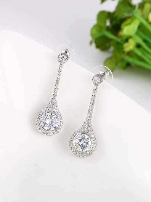 Wei Jia Copper Platinum Plated Zircon-covered Drop Earrings