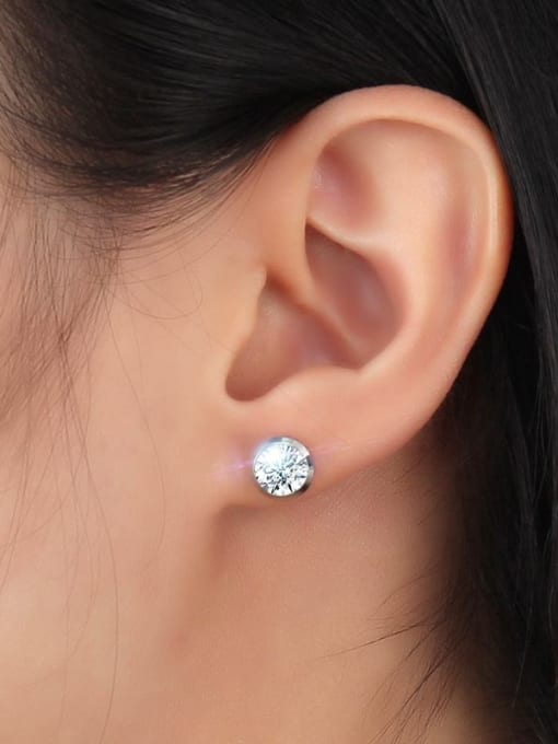CONG All-match Platinum Plated Round Shaped Zircon Stud Earrings 1