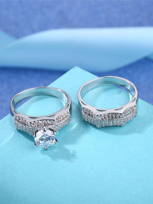 Platinum High Quality White Gold Plated Copper Zircon Ring Set