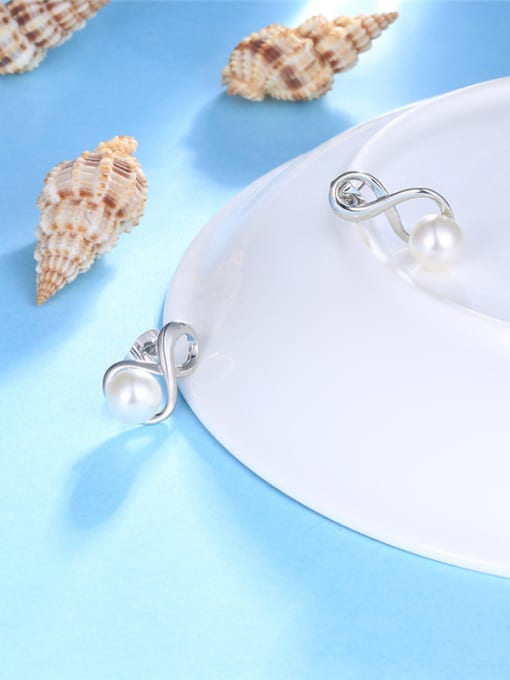 Platinum Women Temperament Geometric Shaped Artificial Pearl Earrings