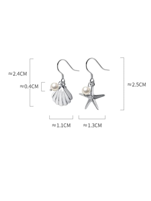 Rosh 925 Sterling Silver With Artificial Pearl Fashion Starfish seashell Hook Earrings 4