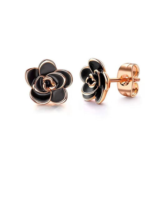rose black Copper With Rose Gold Plated Cute Flower Stud Earrings