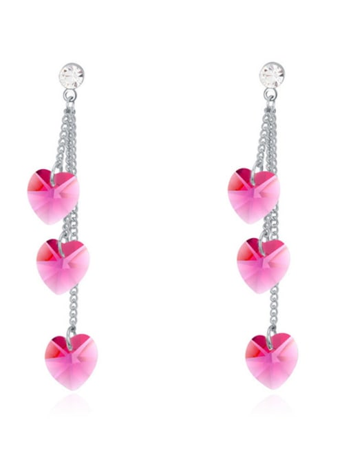 pink Fashion Heart-shaped austrian Crystals Alloy Drop Earrings