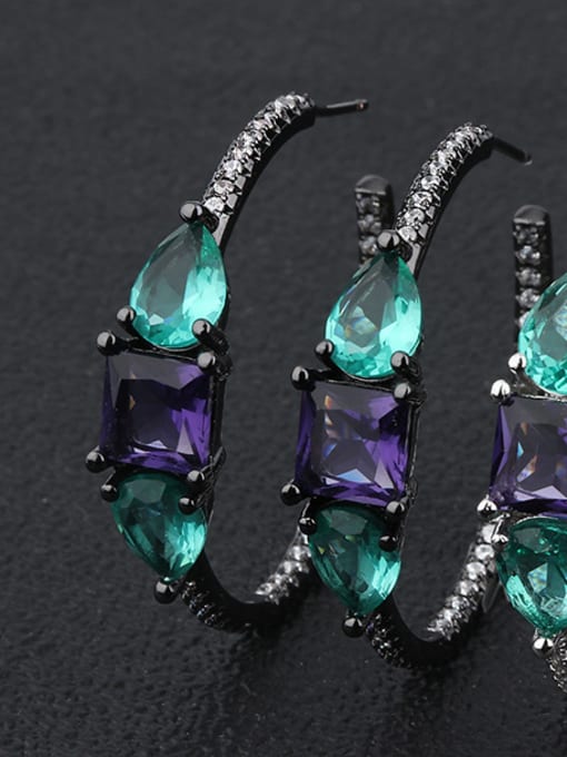 Black Copper With Glass stone Fashion Geometric Hoop Earrings