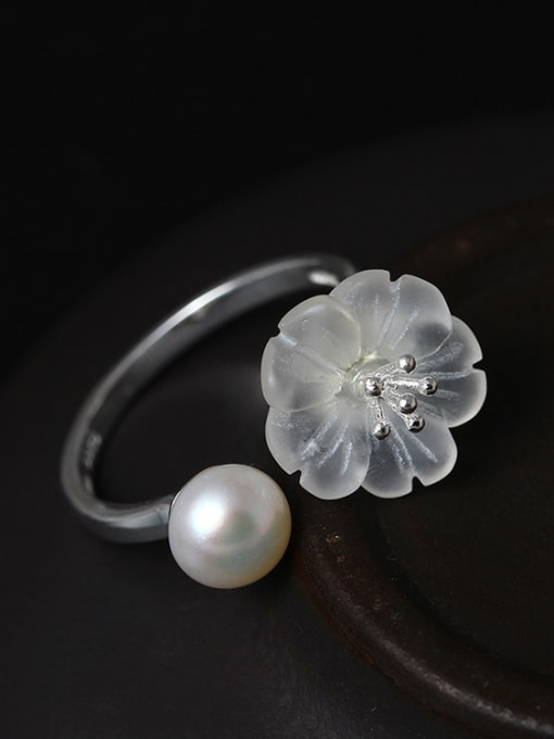 SILVER MI S925 Silver Crystal Plum Blossom Opening Ring 0