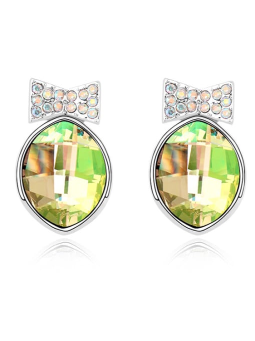 green Simple Shiny austrian Crystals Little Bowknot Alloy Stud Earrings