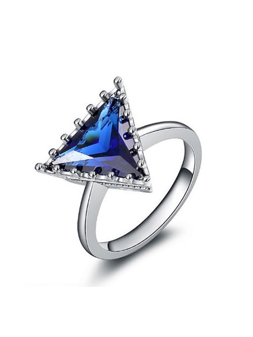 Blue Simple Triangle AAA Zircon Copper Ring