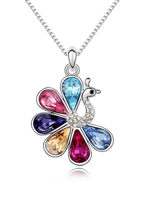 multi-color Fashion Water Drop austrian Crystals Peacock Alloy Necklace