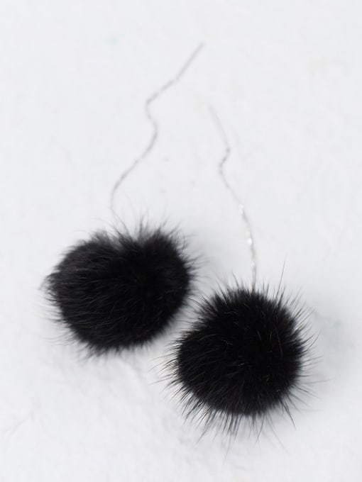 Black Lovely Black Ball Shaped S925 Silver Line Earrings