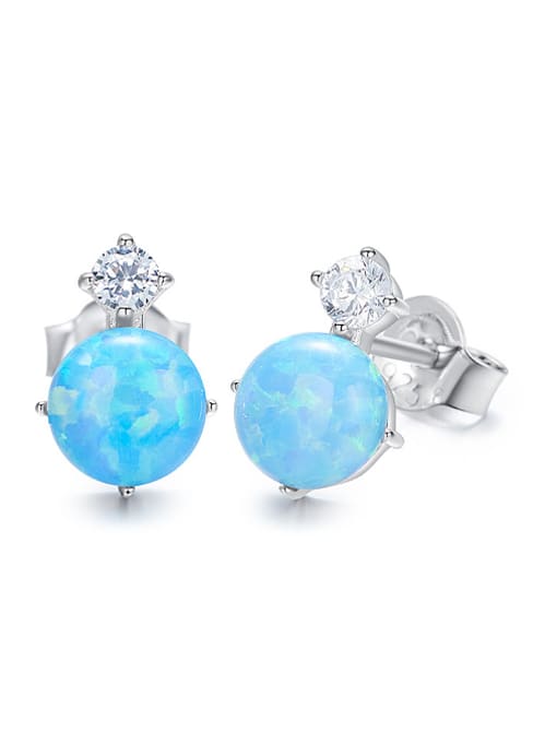 Blue Tiny Round Opal stone 925 Silver Stud Earrings