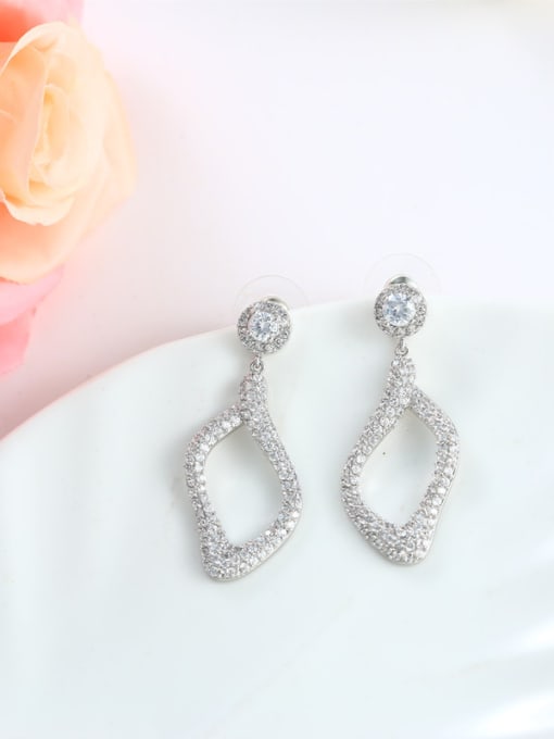 Wei Jia Fashion White Zirconias Geometrical Copper Drop Earrings 2