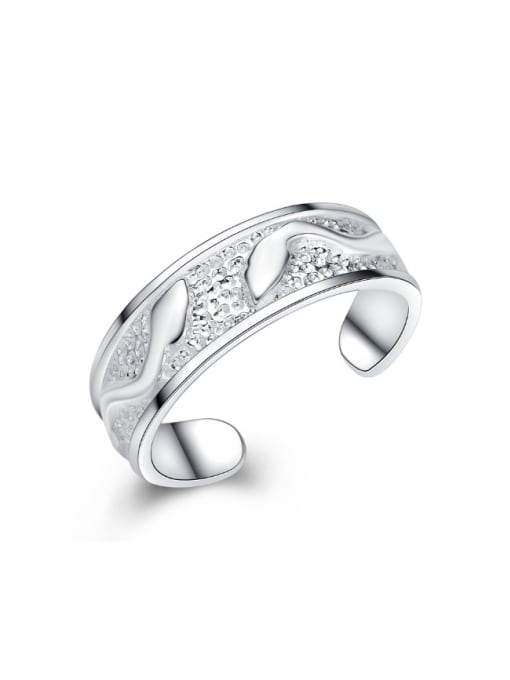 kwan Tiny Leaf Pattern Silver Opening Ring 0