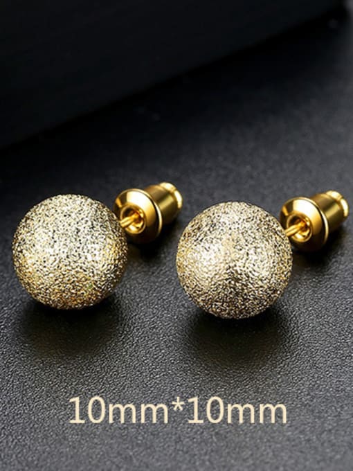 10mm-T01G22 Copper With 18k Gold Plated Simplistic Ball Stud Earrings