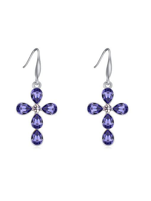 purple Simple Water Drop austrian Crystals Cross Alloy Drop Earrings