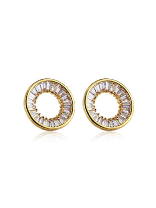 Ronaldo Exquisite Gold Plated Round Shaped Zircon Stud Earrings 0