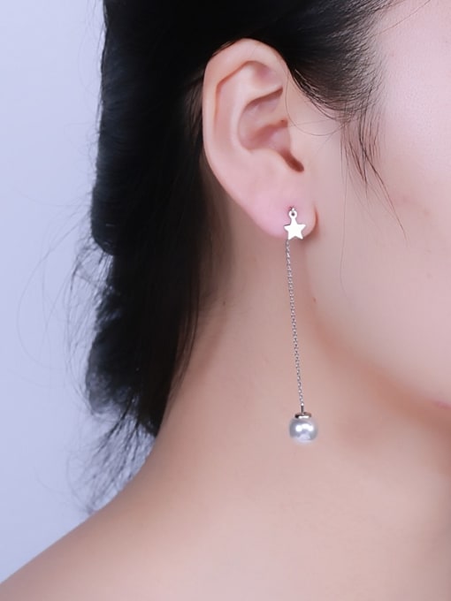 One Silver Temperament Star Shaped Pearl Line Earrings 1