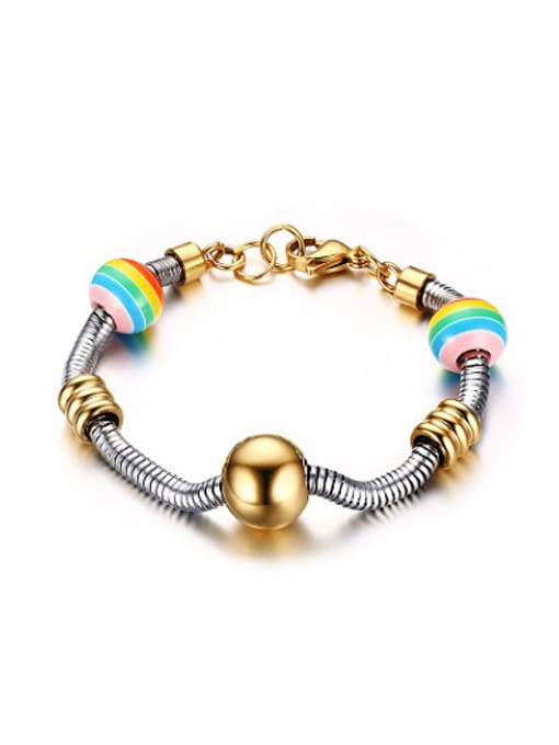 CONG Exquisite Gold Plated Colorful Beads Titanium Bracelet 0