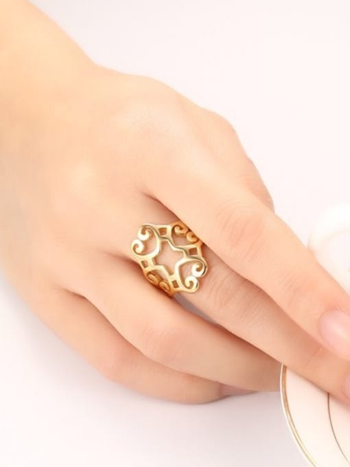 CONG Fashionable Hollow Design Gold Plated Titanium Ring 1
