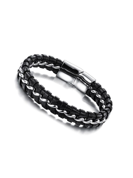 Black Personalized Woven Artificial Leather Men Bracelet