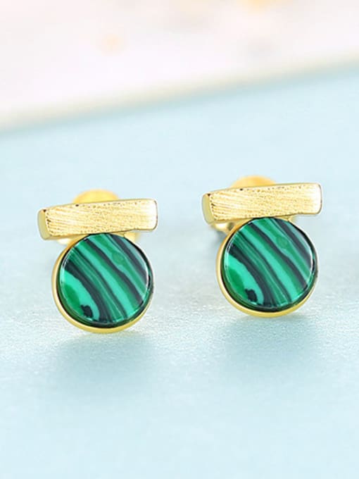gold 925 Sterling Silver With Turquoise  Simplistic Geometric Stud Earrings