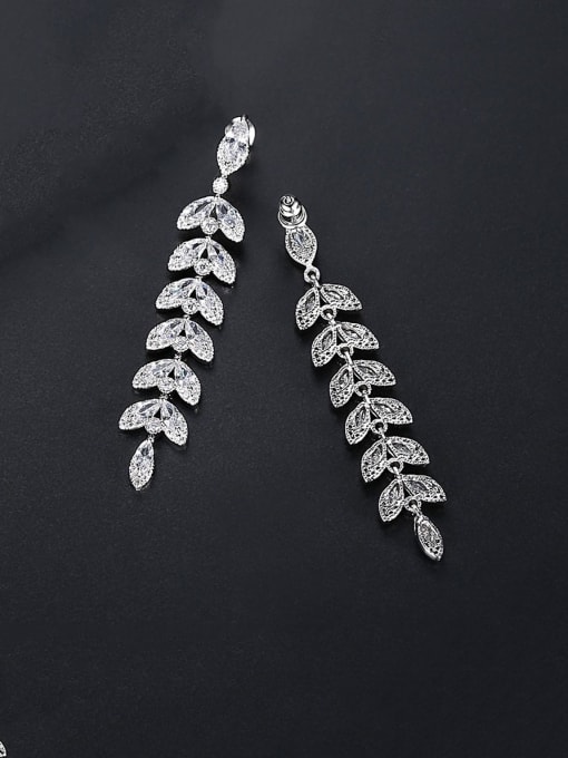 BLING SU Copper With Platinum Plated Simplistic Leaf Chandelier Earrings 2