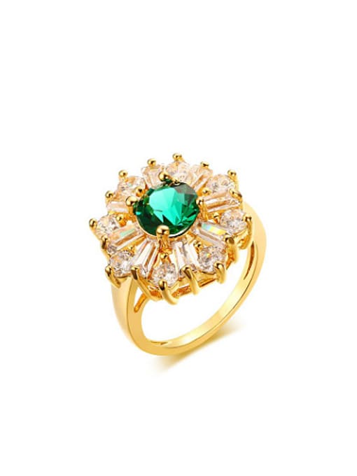 CONG Fashionable Green Flower Shaped Zircon Copper Ring 0