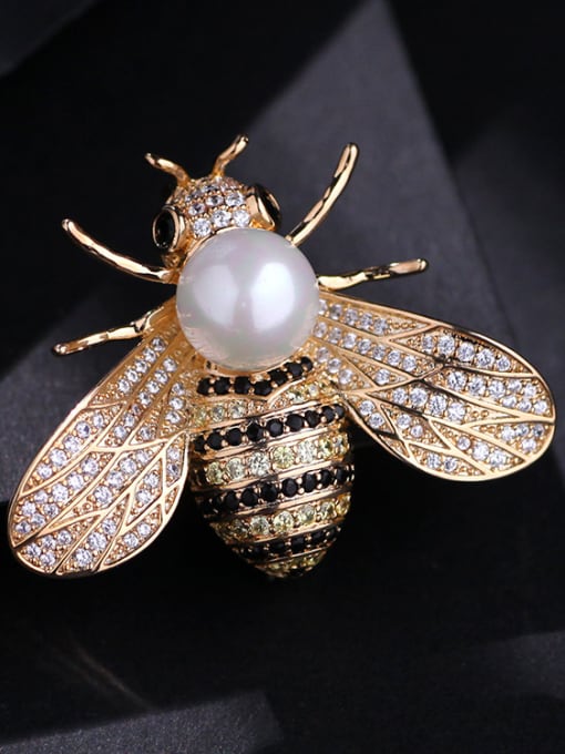 B175 Copper With  Cubic Zirconia Cute Insect honeybee Brooches
