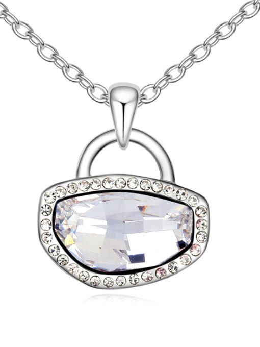 White Simple Shiny austrian Crystals-covered Lock Pendant Alloy Necklace