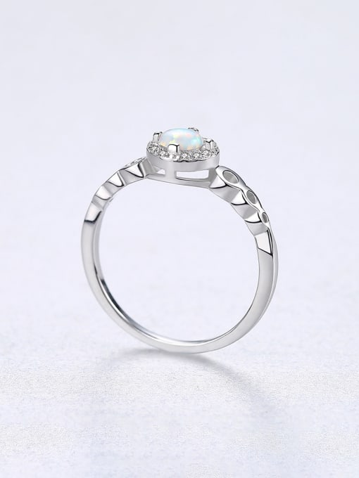 CCUI 925 Sterling Silver With Opal  Simplistic Round Band Rings 3