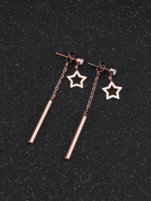 Open Sky Fashion Hollow Star Slim Bar Titanium Drop Earrings 2