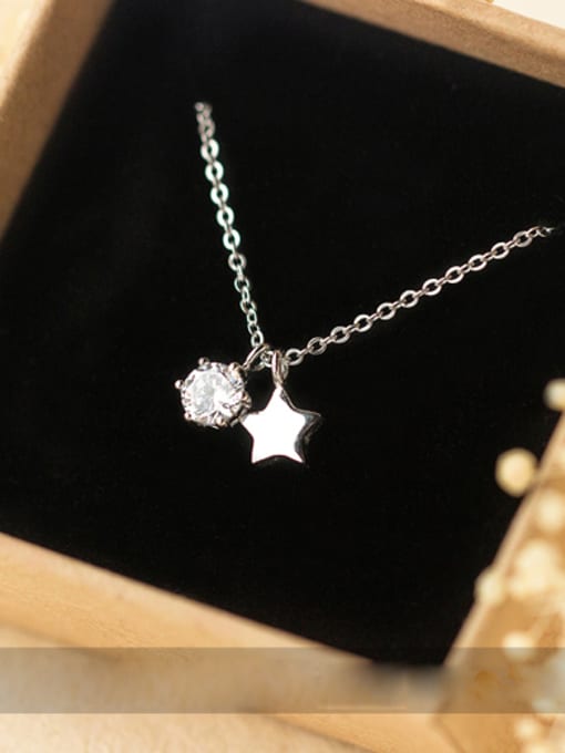 Rosh S925 Silver zircon Star Sweet Short Necklace 1