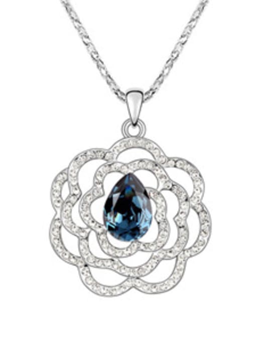 royal blue Fashion austrian Crystals Flower Alloy Necklace
