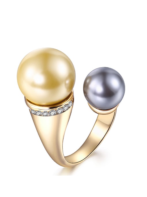Ronaldo Personality Coffee Gold Plated Artificial Pearl Ring 0