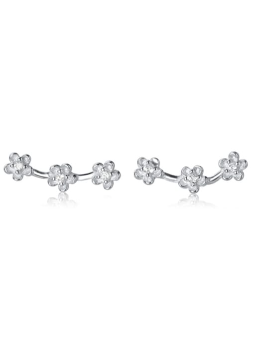Rosh 925 Sterling Silver With Platinum Plated Simplistic Flower Stud Earrings 2