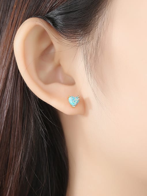 CCUI 925 Sterling Silver With Opal Cute Heart Stud Earrings 1