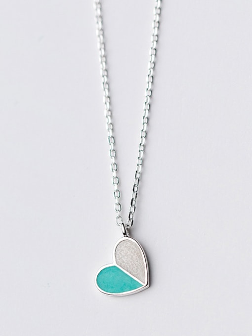 Green Elegant Heart Shaped Glue S925 Silver Necklace