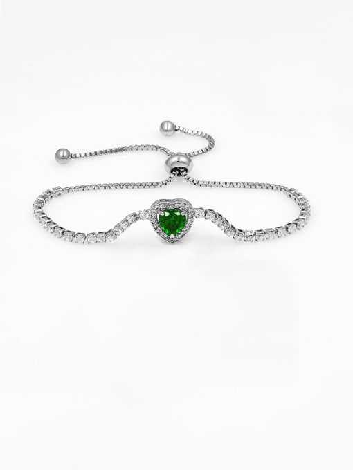 SL280 platinum green zirconium Copper With Cubic Zirconia  Simplistic Heart  Adjustable Bracelets