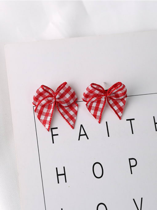 Red Personalized Cloth Bowknot 925 Silver Stud Earrings