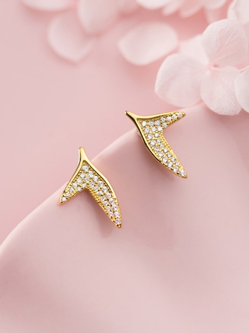 Rosh 925 Sterling Silver With Gold Plated Simplistic Mermaid Fishtail Stud Earrings