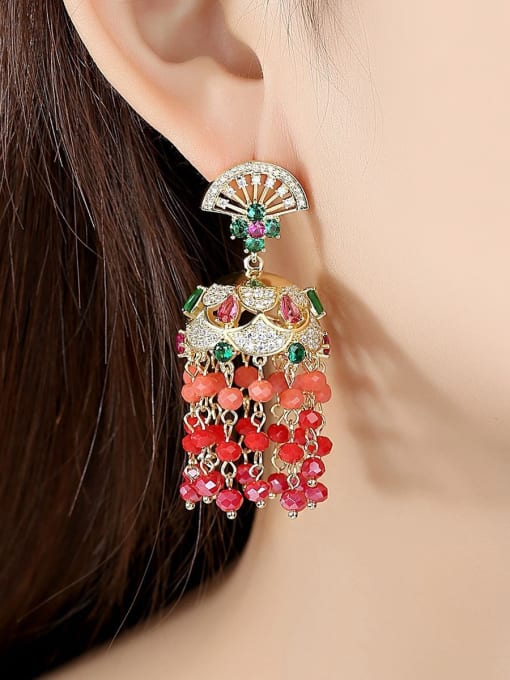 BLING SU Copper With Gold Plated Bohemia Tassel Drop Earrings 1