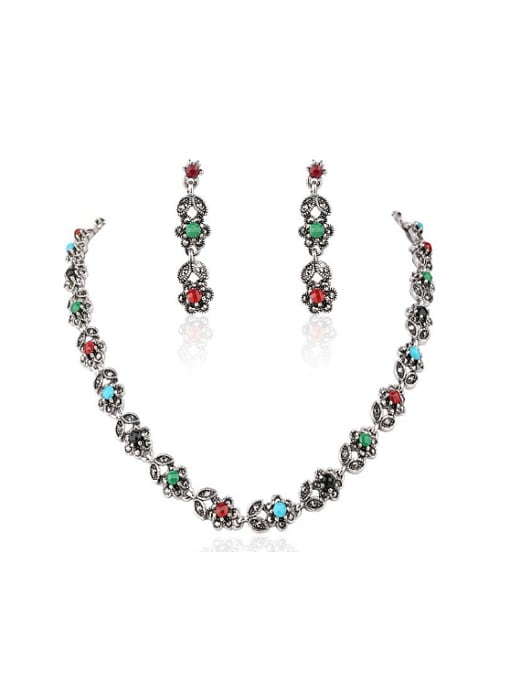 Gujin Bohemia Ethnic style Colorful Cubic Resin stones Alloy Two Pieces Jewelry Set 0