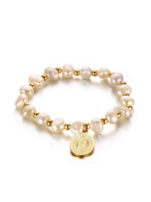 CONG All-match Tag Shaped Freshwater Pearl Titanium Bracelet 0
