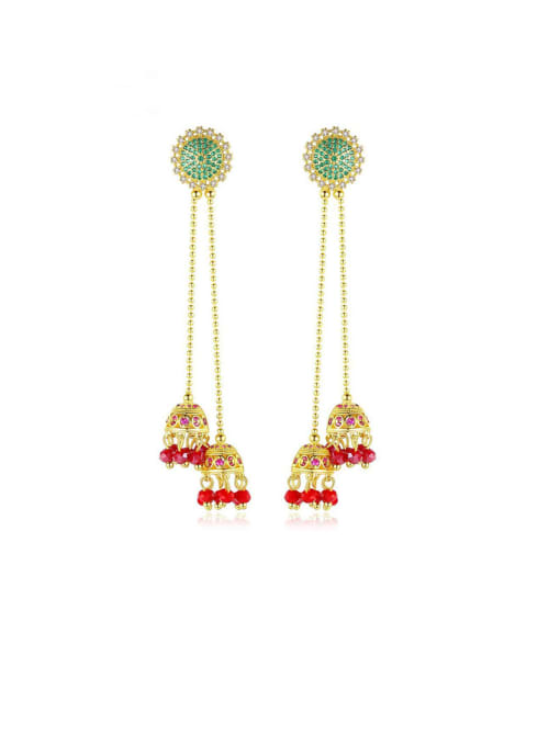 BLING SU Copper With Gold Plated Trendy Flower Threader Earrings